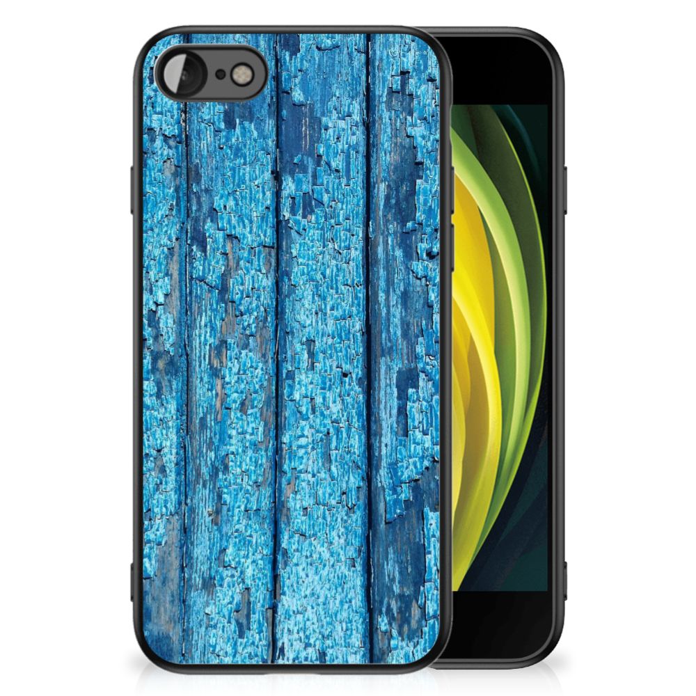 iPhone SE 2022 | SE 2020 | 7/8 Houten Print Telefoonhoesje Wood Blue met blauw houten ontwerp.