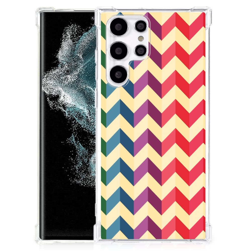 Samsung Galaxy S22 Ultra Doorzichtige Silicone Hoesje Zigzag Multi Color B2C Telecom