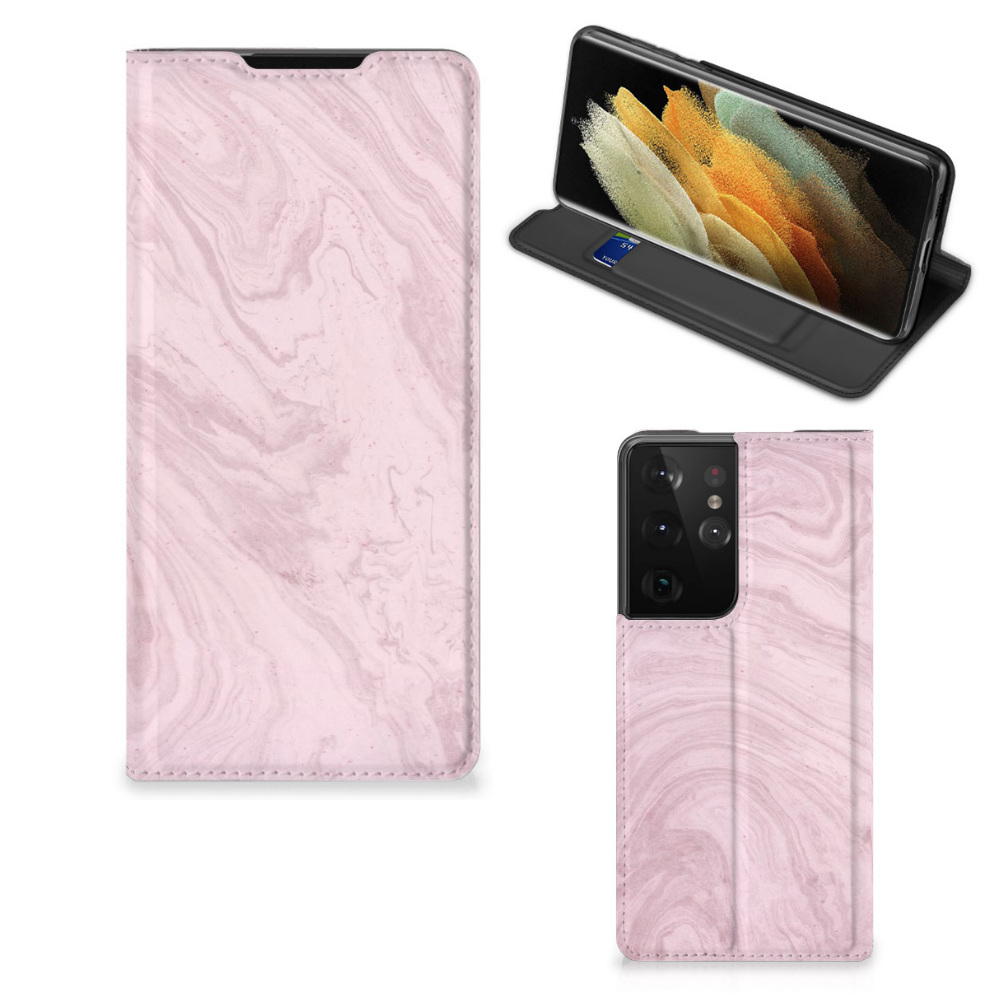 Samsung Galaxy S21 Ultra Standcase Marble Pink - Origineel Cadeau Vriendin - B2C Telecom