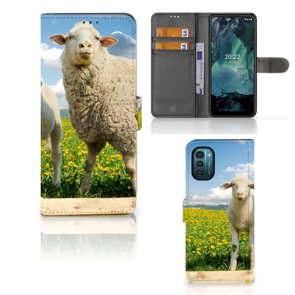 Nokia G11 | G21 Telefoonhoesje met Pasjes Schaap en Lammetje