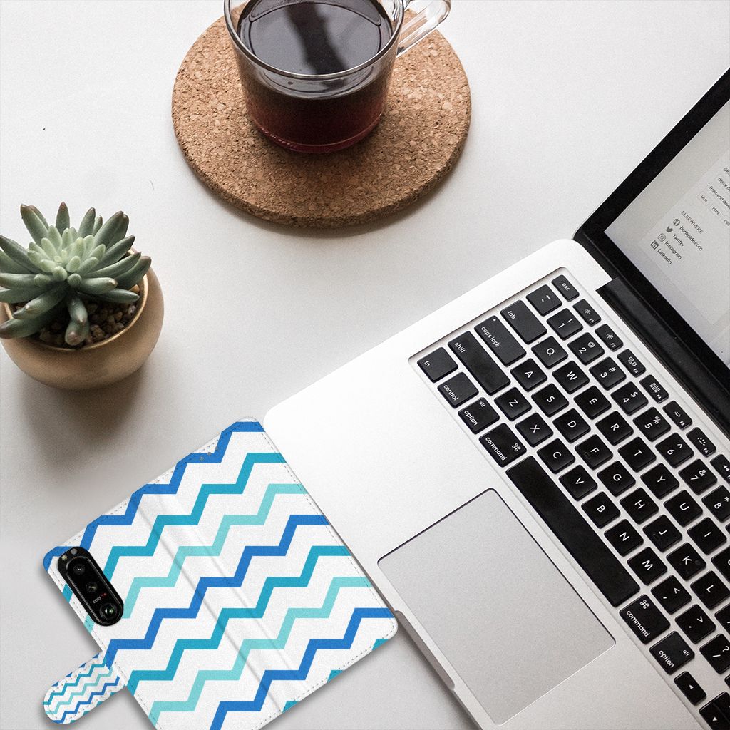 Sony Xperia 5III Telefoon Hoesje Zigzag Blauw