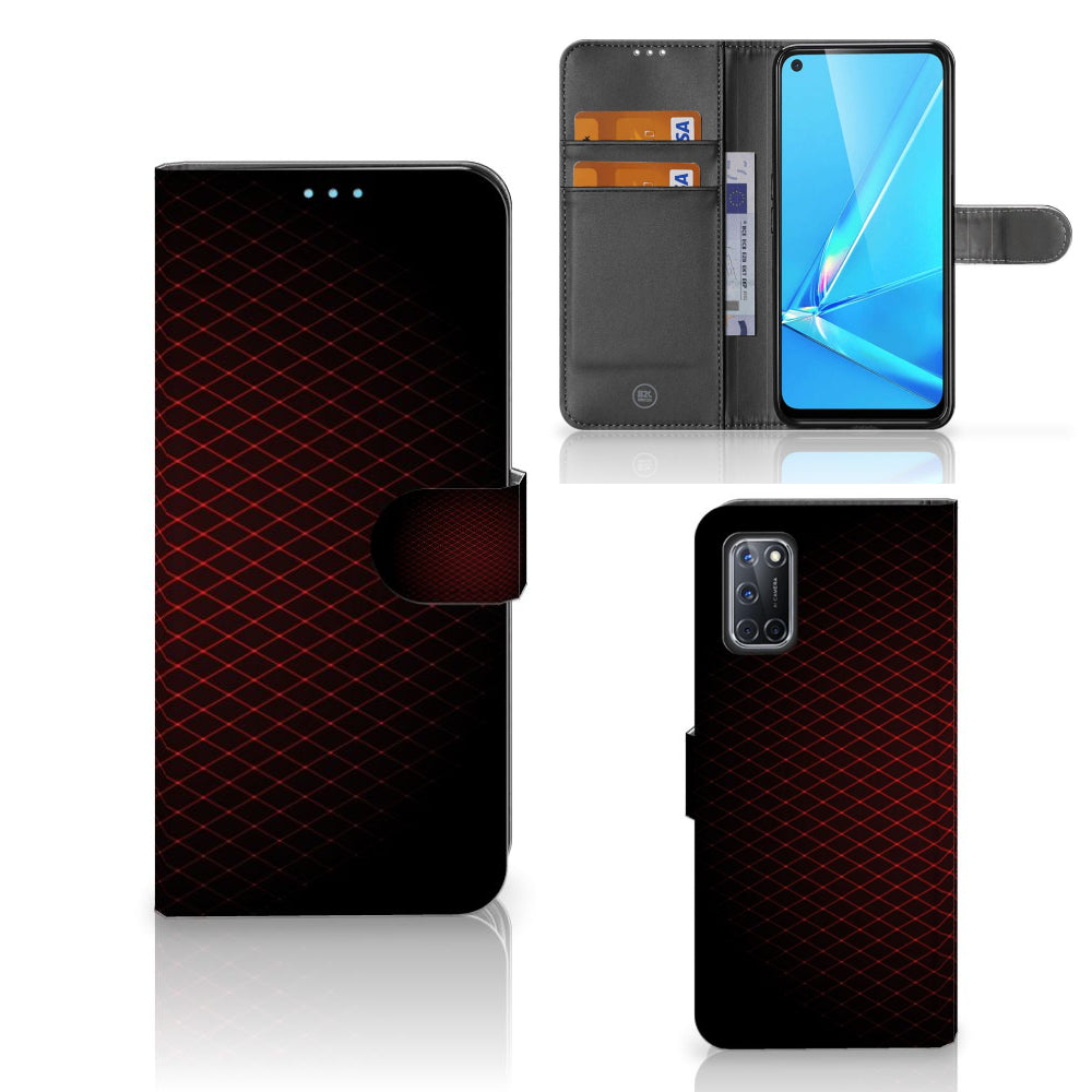 OPPO A72 | OPPO A52 Telefoon Hoesje Geruit Rood met ruimte voor 3 pasjes in een minimalistisch design.