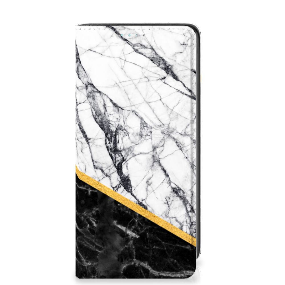 Samsung Galaxy A41 Standcase Marmer Wit Zwart - Origineel Cadeau Man - B2C Telecom