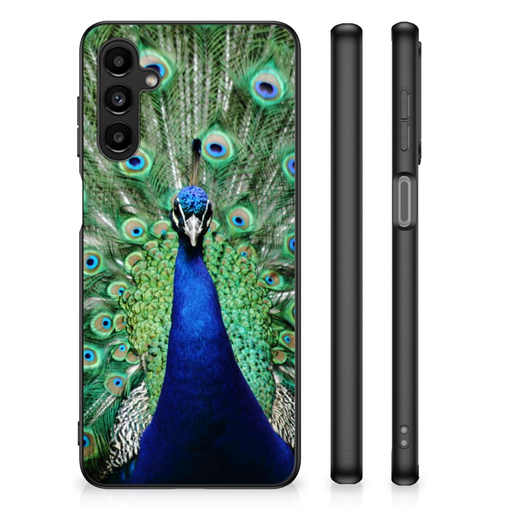 Samsung Galaxy A14 5G Dierenprint Telefoonhoesje Pauw met kleurrijke pauw illustratie op de achterkant.