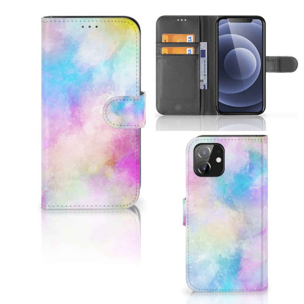 Hoesje iPhone 12 | 12 Pro (6.1") Watercolor Light met pasjeshouder en kleurrijk design