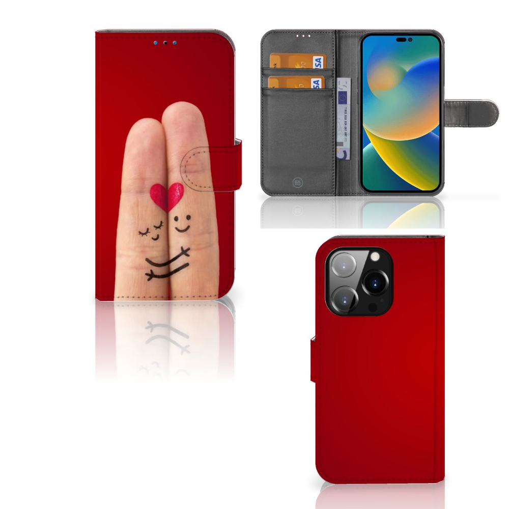 iPhone 14 Pro Wallet Case met Pasjes Liefde - Origineel Romantisch Cadeau met schattige vingerafdrukken â¤ī¸