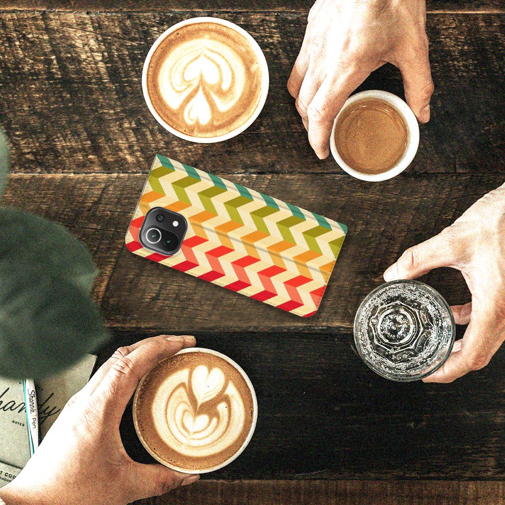 Xiaomi 11 Lite NE 5G | Mi 11 Lite Hoesje met Magneet Zigzag Multi Color - B2C Telecom