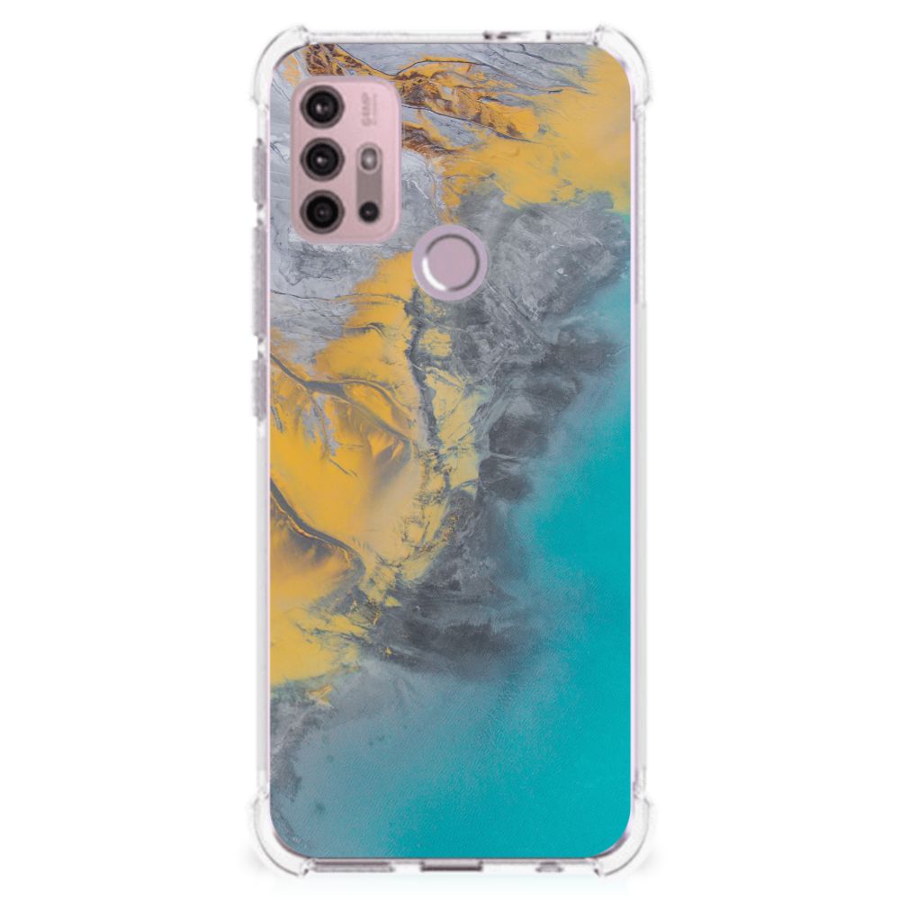 Motorola Moto G30 | G20 | G10 Anti-Shock Hoesje Marble Blue Gold