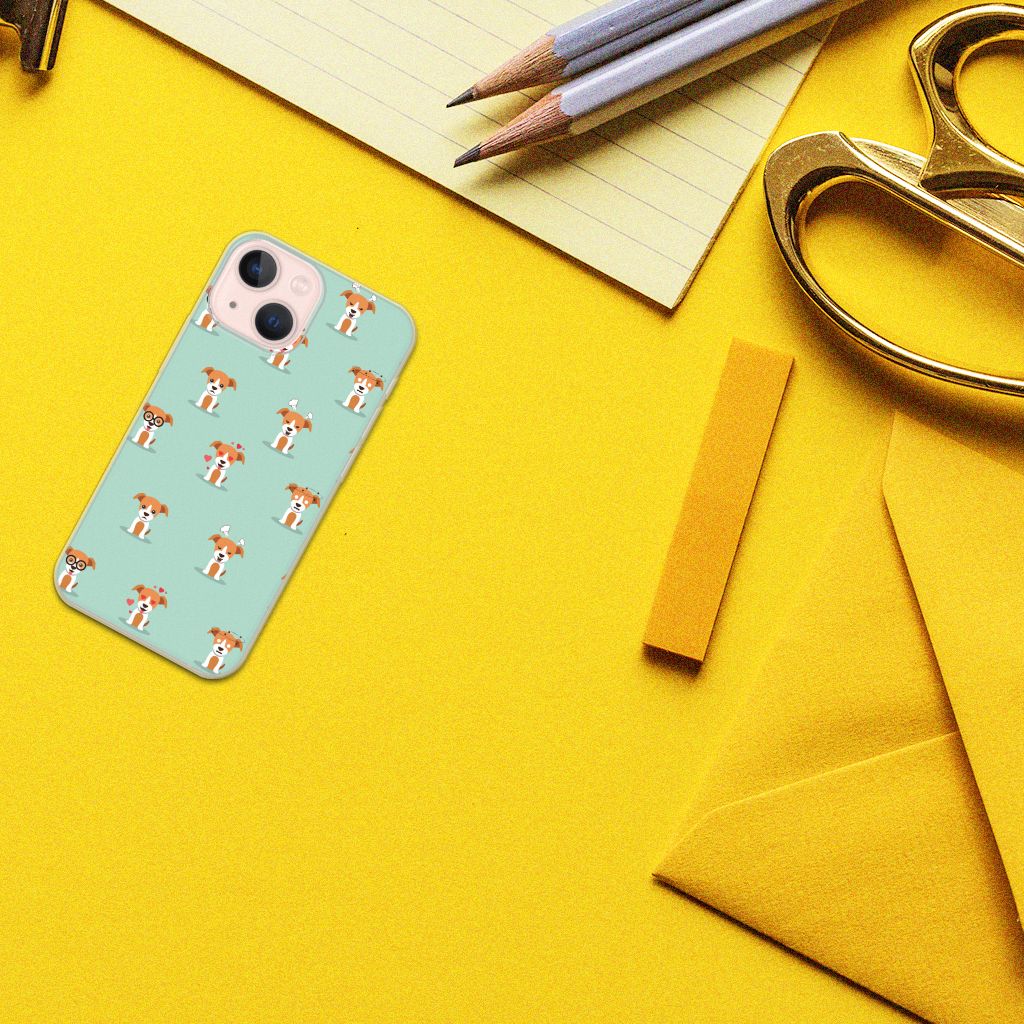 iPhone 13 mini TPU Hoesje Pups met schattige hondenprint op een gele achtergrond.