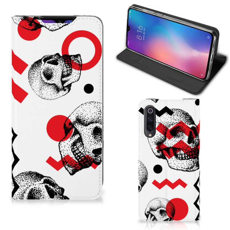 Mobiel BookCase Xiaomi Mi 9 Skull Red