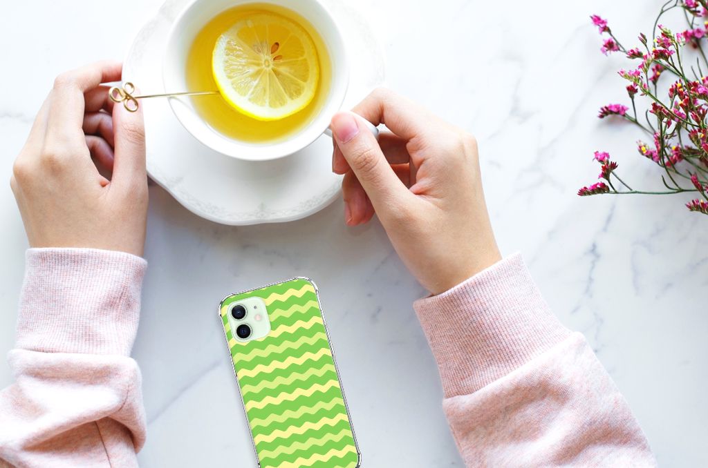 iPhone 12 Mini Doorzichtige Silicone Hoesje Waves Green B2C Telecom