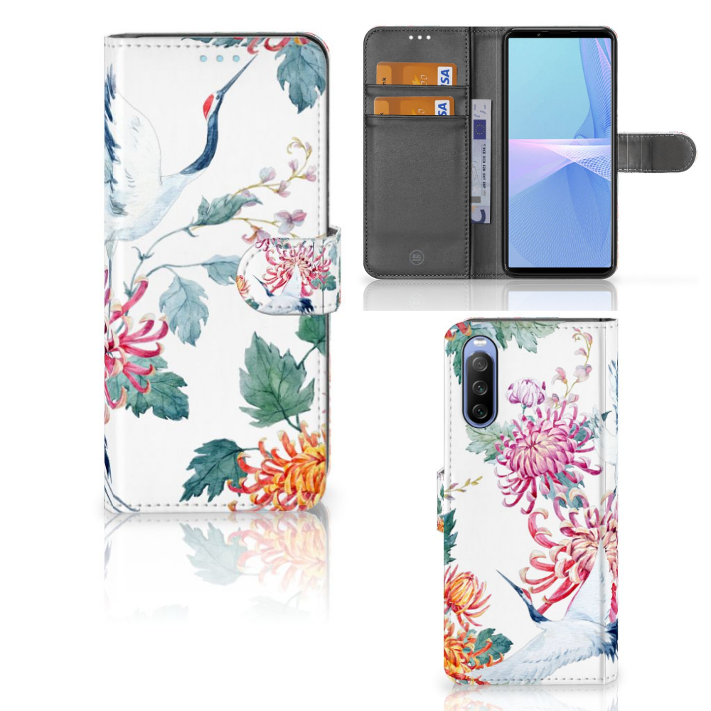Sony Xperia 10 III Telefoonhoesje met Pasjes Bird Flowers