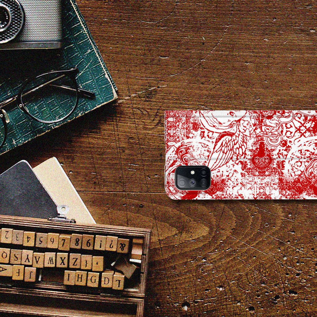 Mobiel BookCase Samsung Galaxy M51 Angel Skull Rood - B2C Telecom