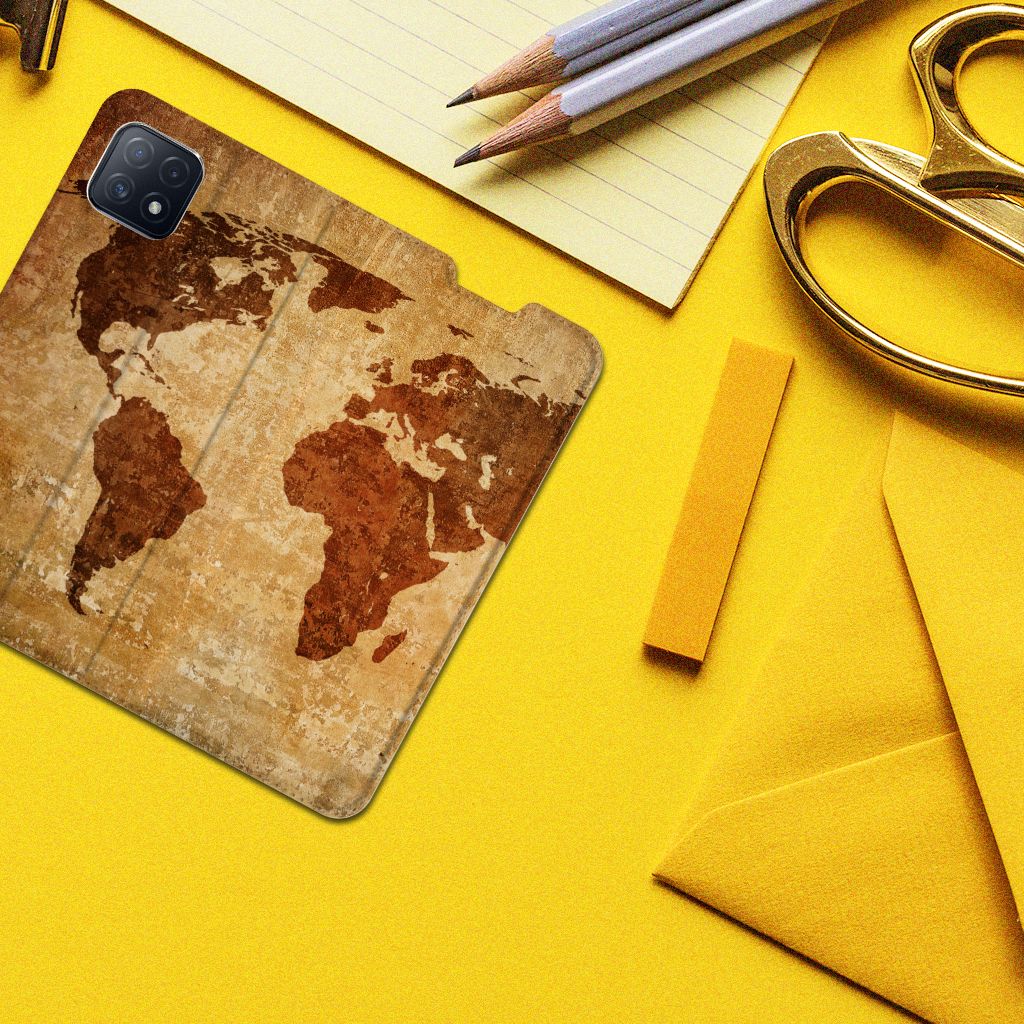 OPPO A73 5G Book Cover Wereldkaart - B2C Telecom