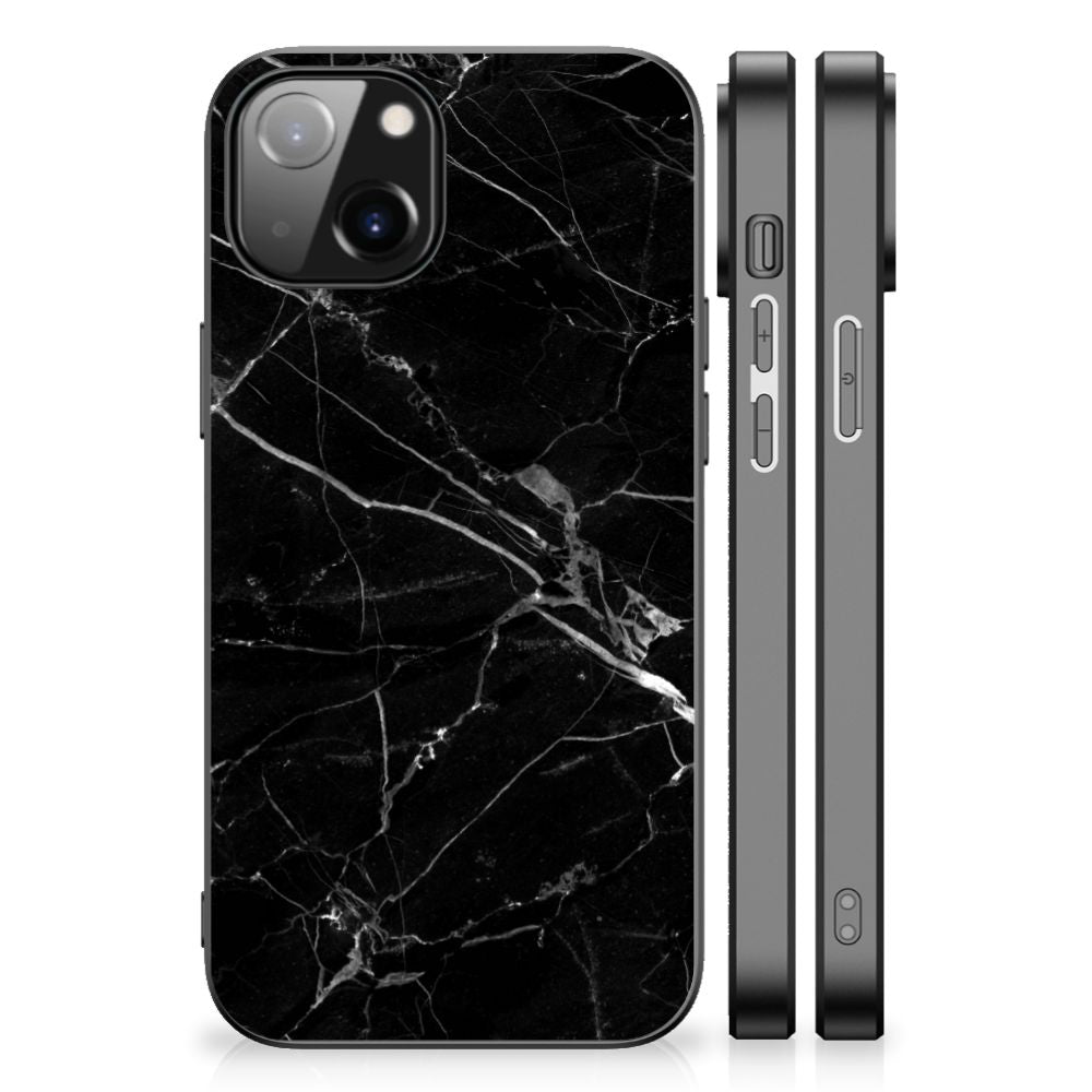 Apple iPhone 13/14 Marmeren Print Telefoonhoesje Marmer Zwart - Origineel Cadeau Vader