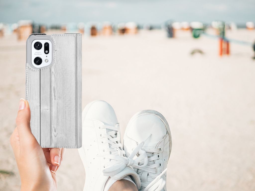 OPPO Find X5 Pro Book Wallet Case White Wood - B2C Telecom