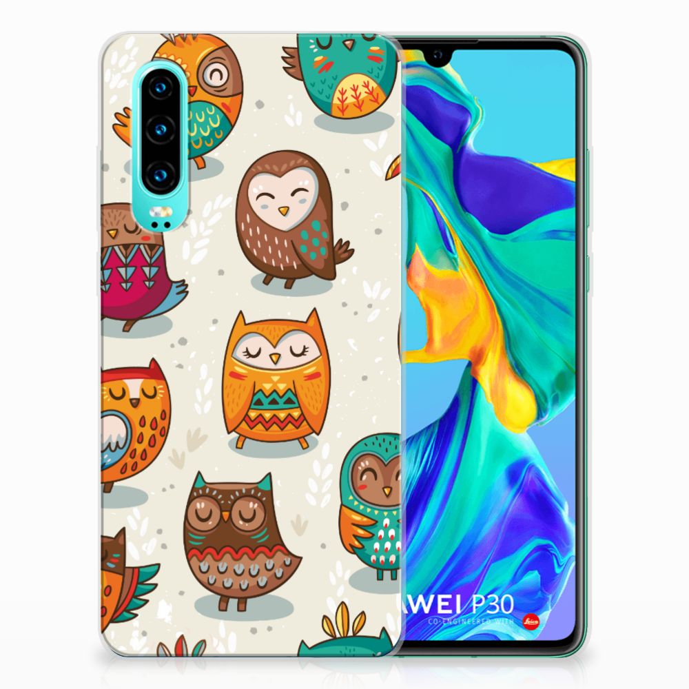 Huawei P30 TPU Hoesje Vrolijke Uilen