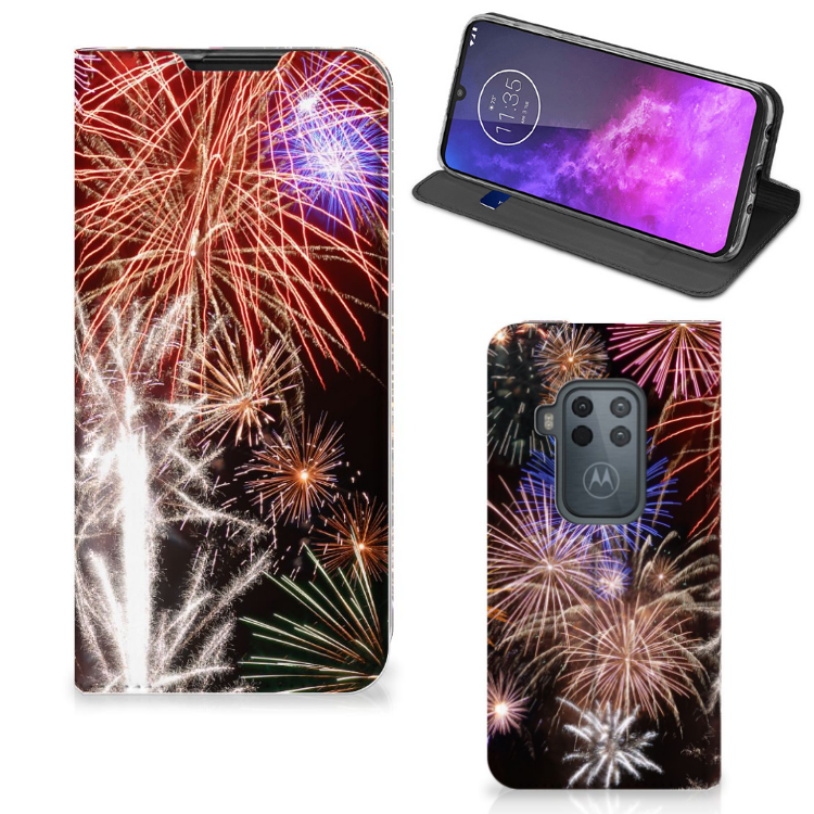 Motorola One Zoom Hippe Standcase Vuurwerk - B2C Telecom