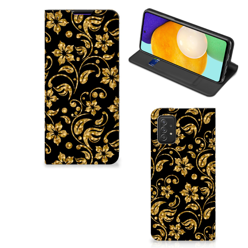 Samsung Galaxy A03s Smart Cover Gouden Bloemen - B2C Telecom