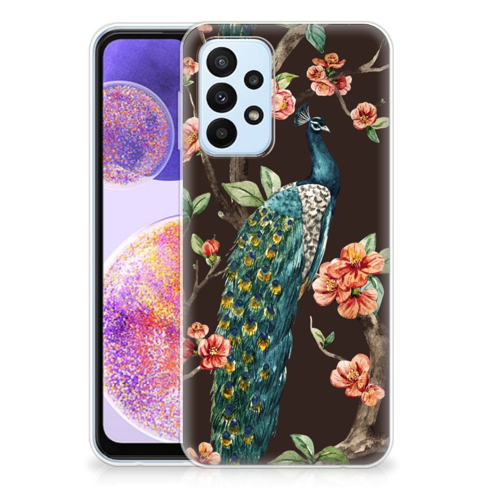 Samsung Galaxy A23 TPU Hoesje Pauw met Bloemen