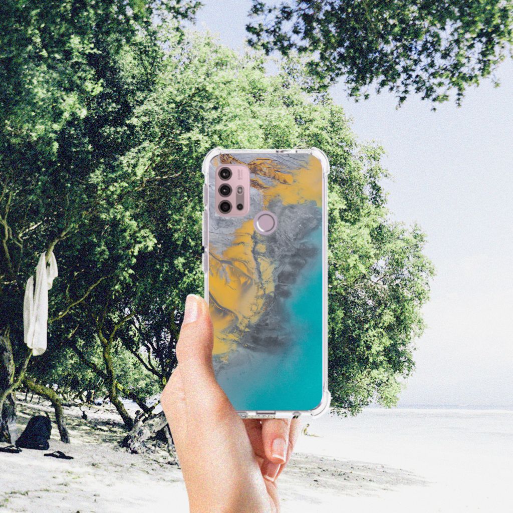 Motorola Moto G30 | G20 | G10 Anti-Shock Hoesje Marble Blue Gold B2C Telecom