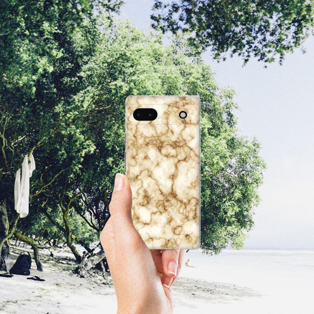Google Pixel 6A TPU Siliconen Hoesje Marmer Goud B2C Telecom