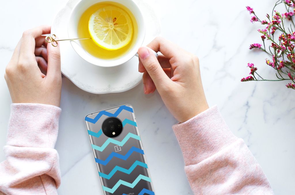 OnePlus 7T TPU bumper Zigzag Blauw