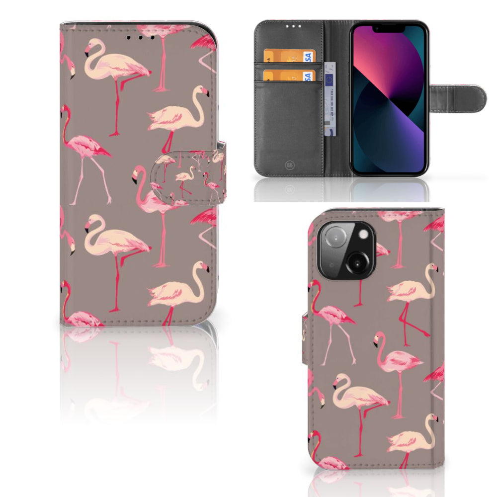 iPhone 13 Mini Telefoonhoesje met Pasjes Flamingo