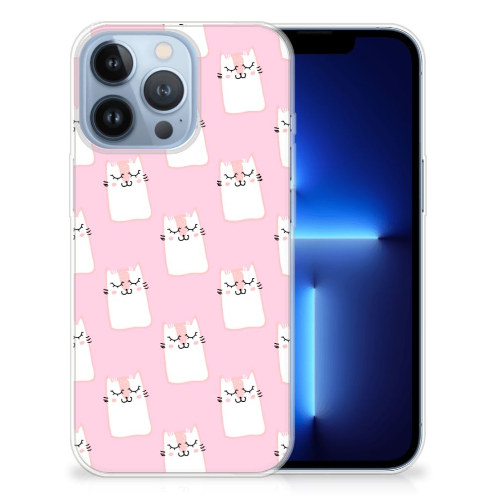 Apple iPhone 13 Pro TPU Hoesje Sleeping Cats met schattige slapende katten op een roze achtergrond.