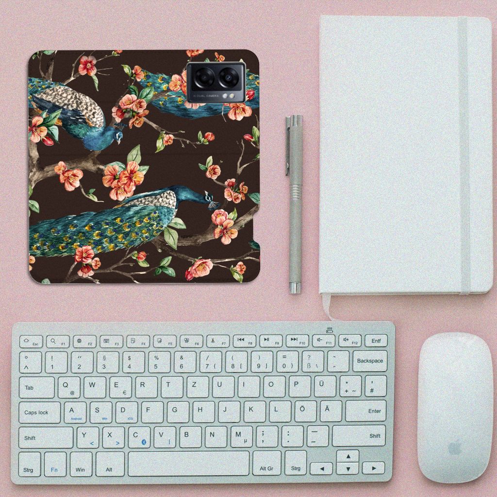 OPPO A77 5G | A57 5G Hoesje maken Pauw met Bloemen - B2C Telecom