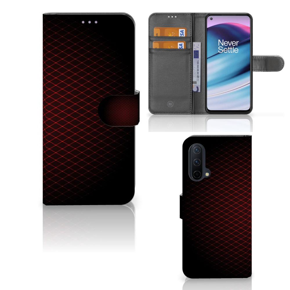 OnePlus Nord CE 5G Telefoon Hoesje Geruit Rood met ruimte voor 3 pasjes en minimalistisch design.
