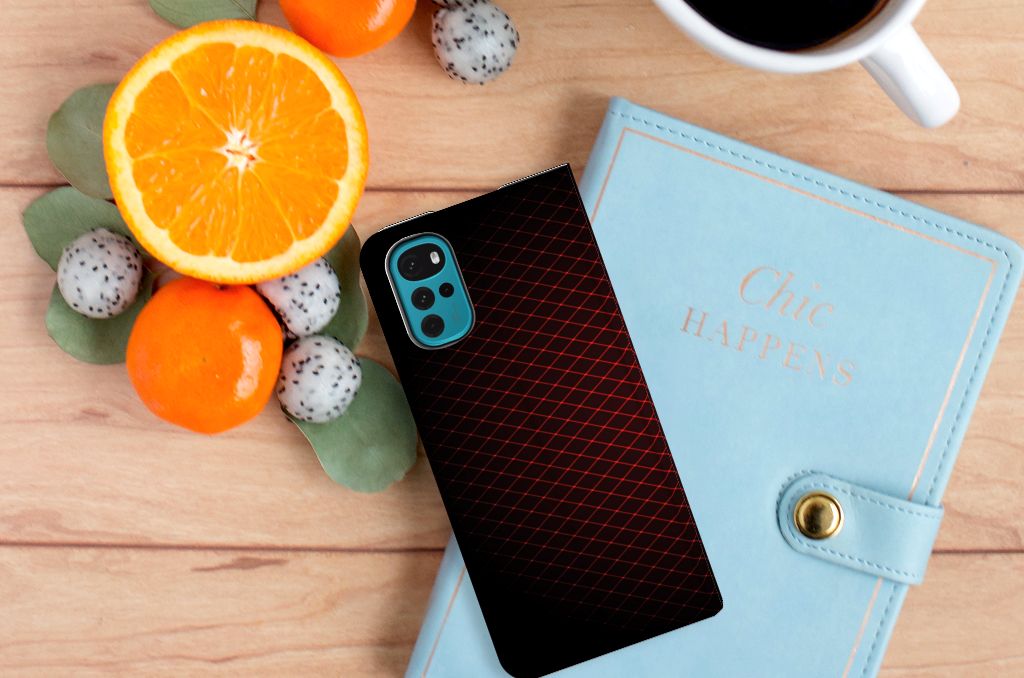 Motorola Moto G22 Hoesje met Magneet Geruit Rood - B2C Telecom