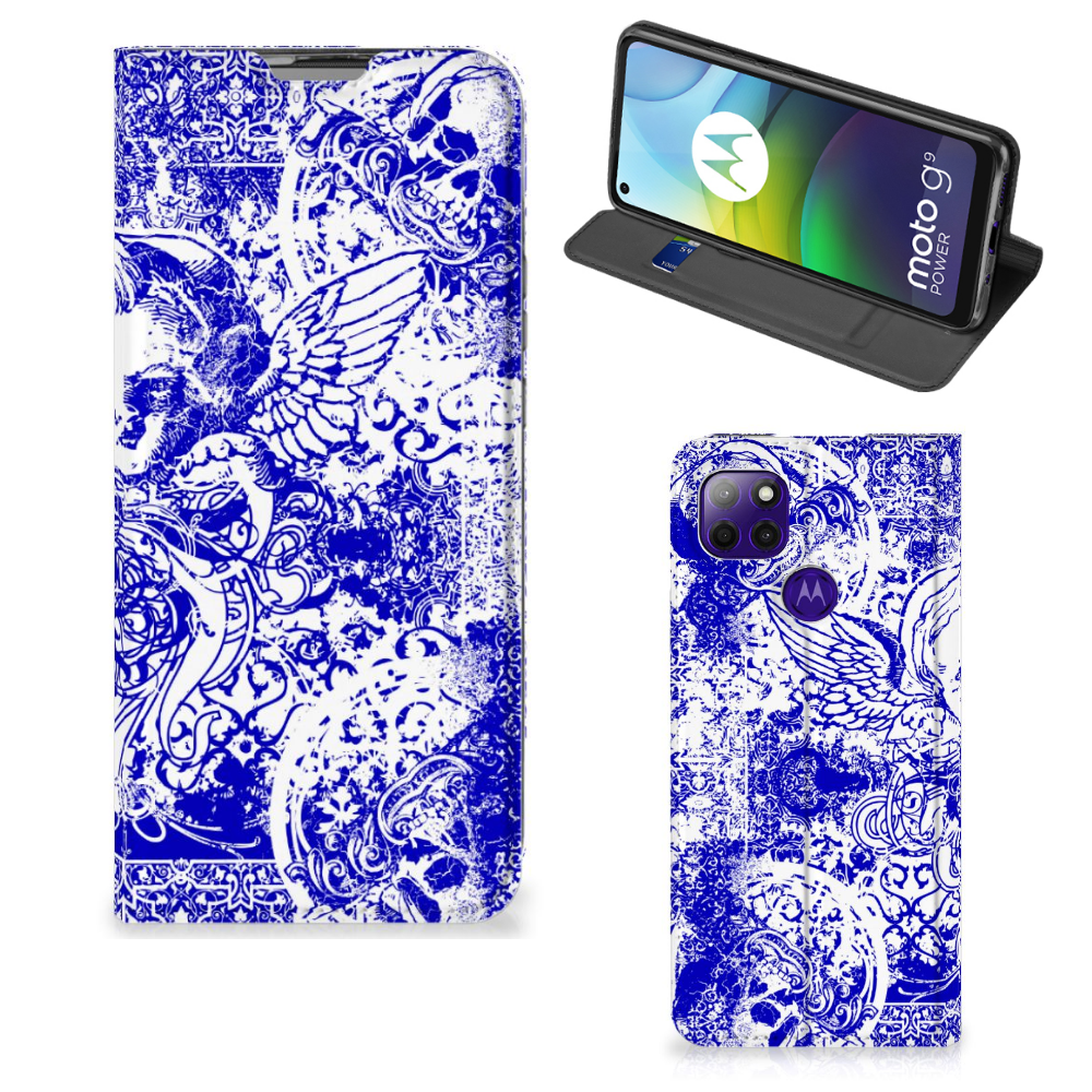 Mobiel BookCase Motorola Moto G9 Power Angel Skull Blauw - B2C Telecom