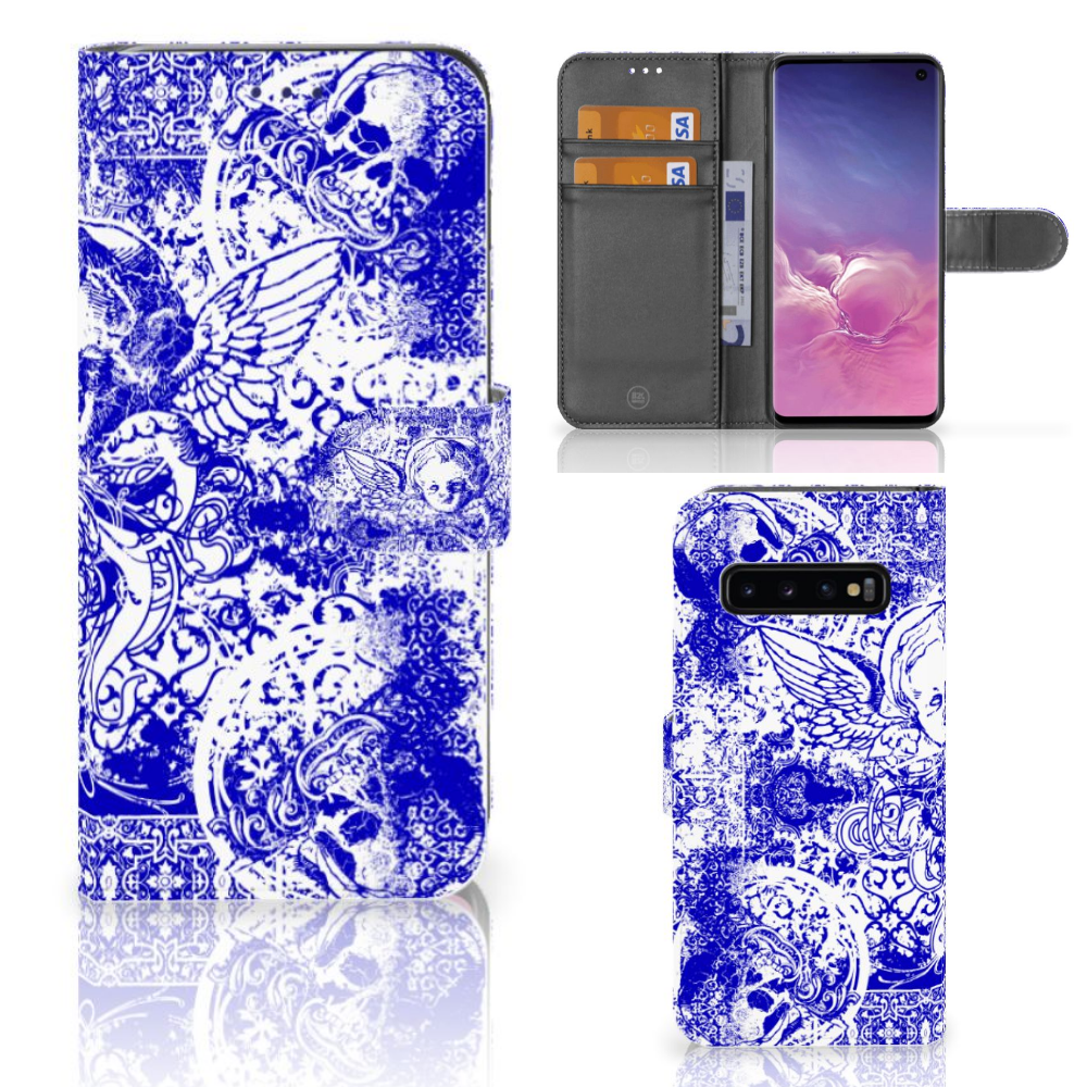 Telefoonhoesje met Naam Samsung Galaxy S10 Angel Skull Blauw