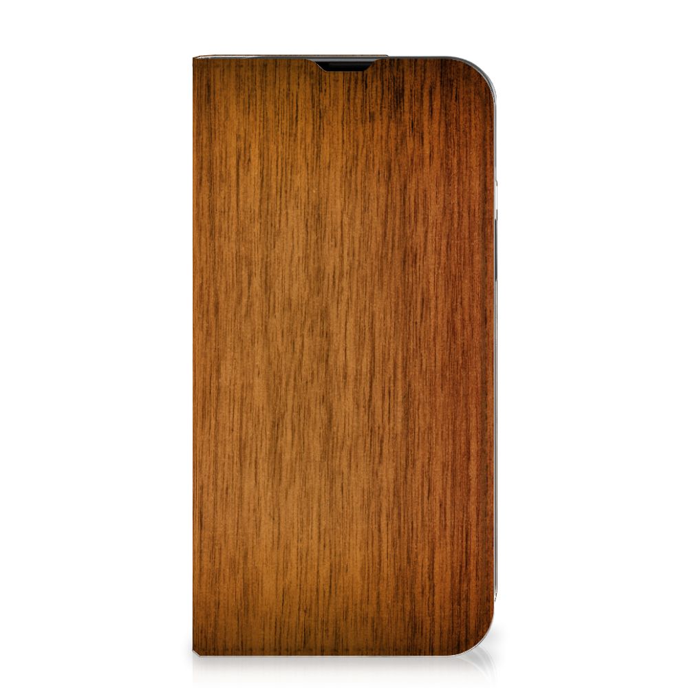 iPhone 14 Book Wallet Case Donker Hout - B2C Telecom