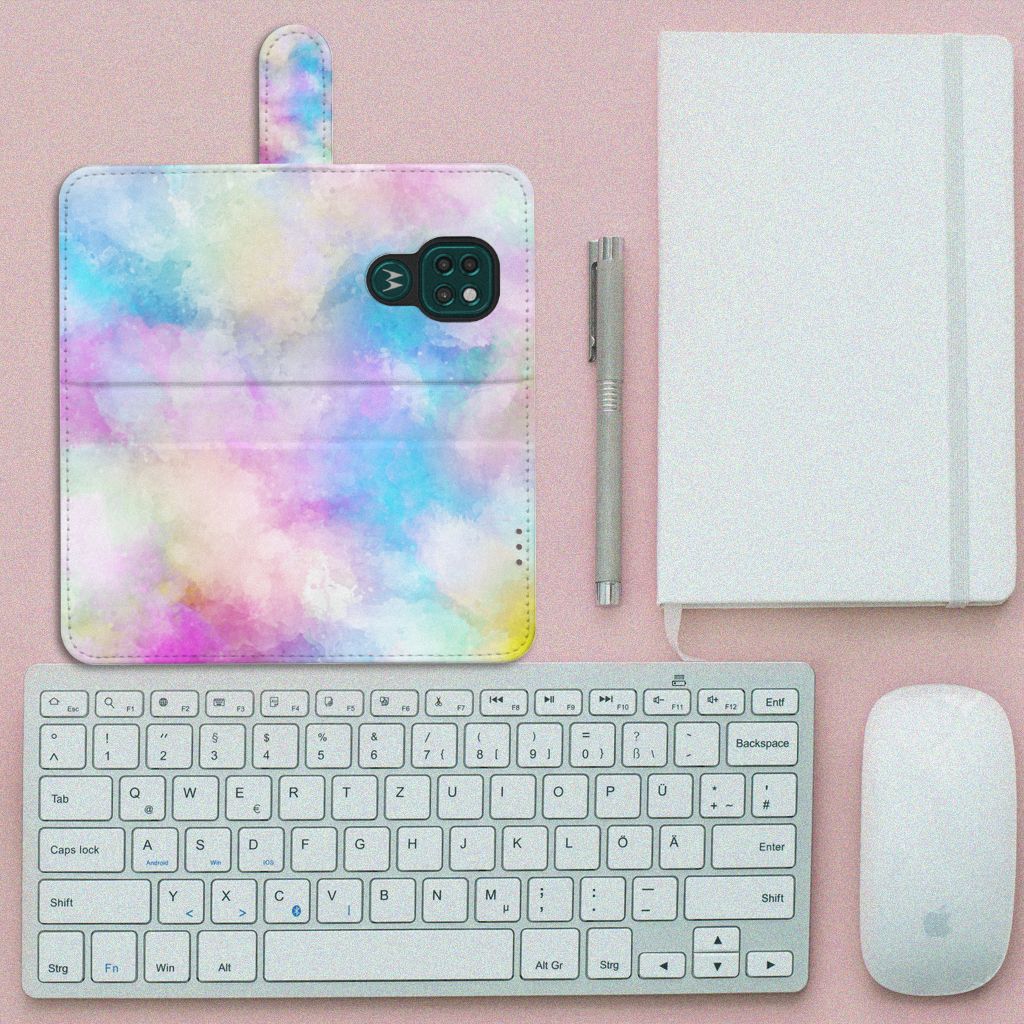 Hoesje Motorola Moto G9 Play | E7 Plus Watercolor Light met unieke pastelkleuren en pasjeshouder.