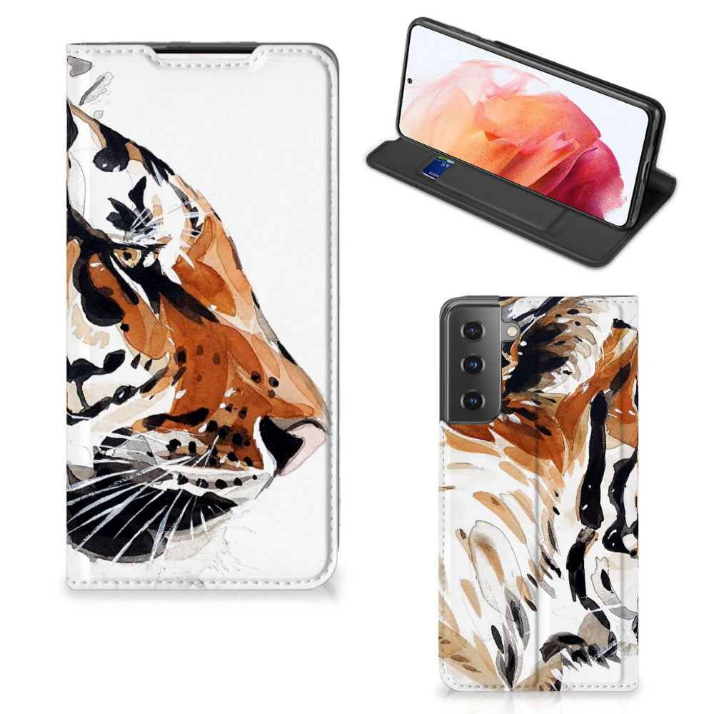 Bookcase Samsung Galaxy S21 Watercolor Tiger