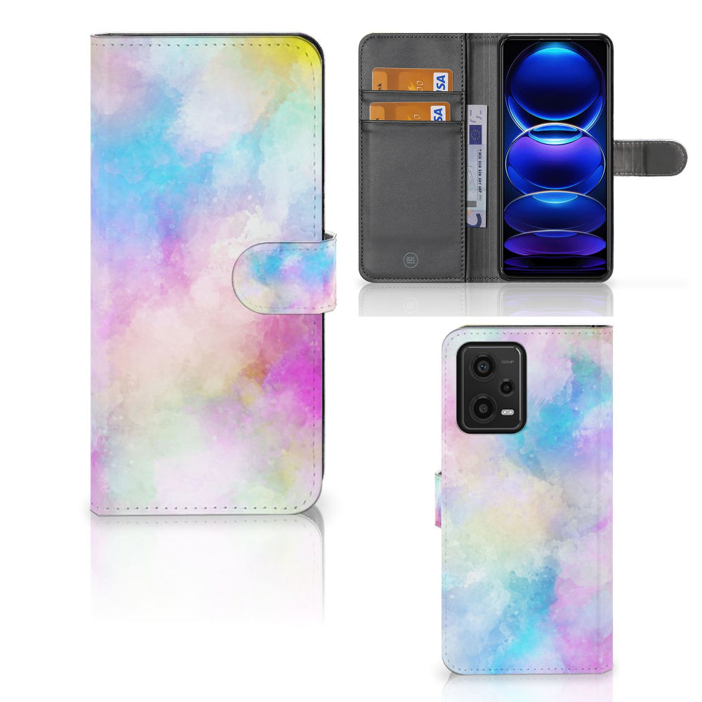 Hoesje Xiaomi Redmi Note 12 5G | Poco X5 Watercolor Light met pasjeshouder en kleurrijk watercolor design