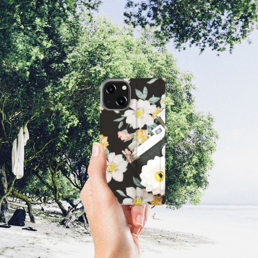 iPhone 14 Stand Case Vintage Camera met bloemdesign, perfect voor stijlvol en praktisch gebruik đŧ.