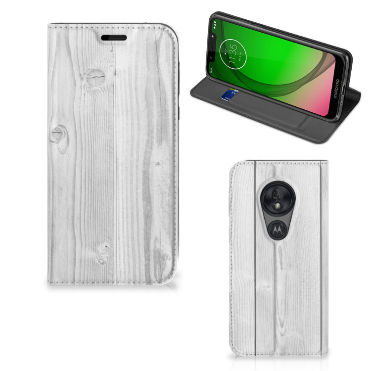 Motorola Moto G7 Play Book Wallet Case White Wood - B2C Telecom