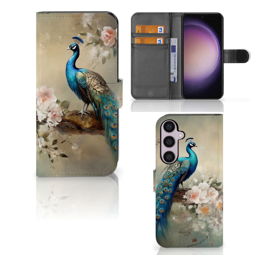Telefoonhoesje met Pasjes voor Samsung Galaxy S24 Plus Vintage Pauwen