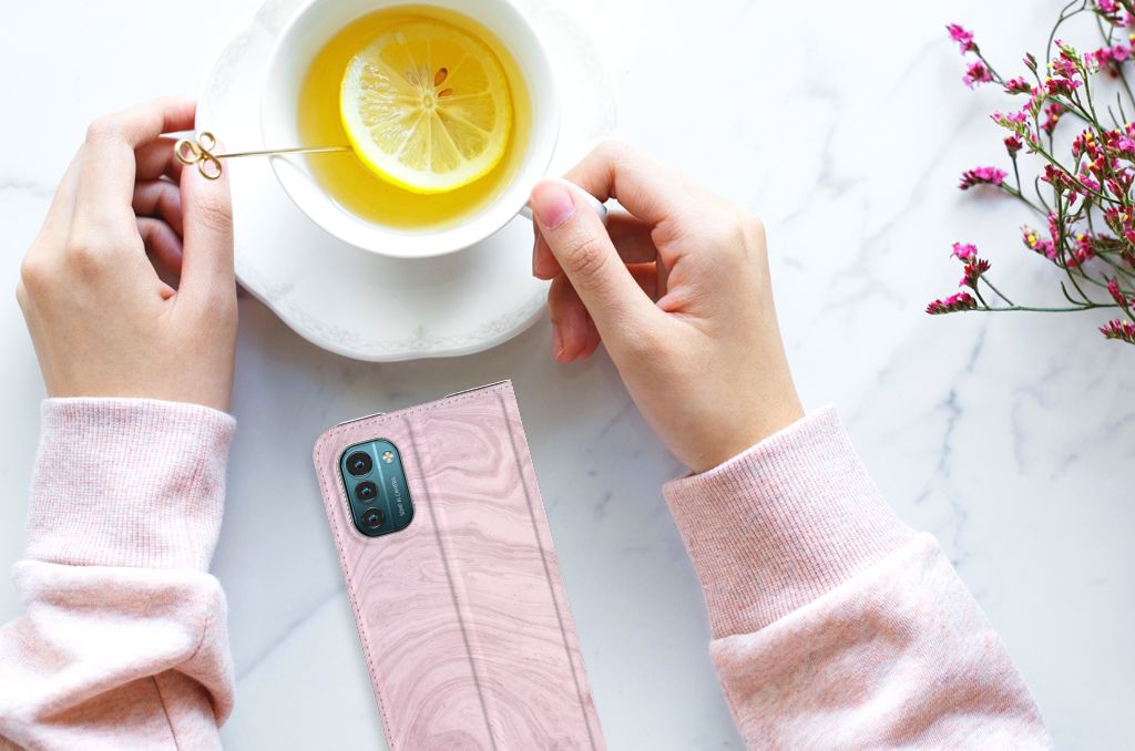 Nokia G11 | G21 Standcase Marble Pink - Origineel Cadeau Vriendin - B2C Telecom