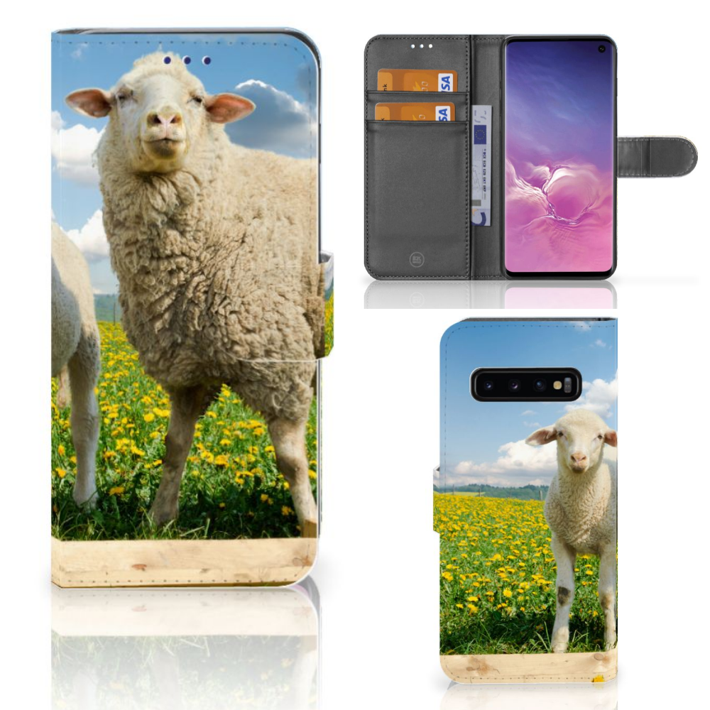 Samsung Galaxy S10 Telefoonhoesje met Pasjes Schaap en Lammetje