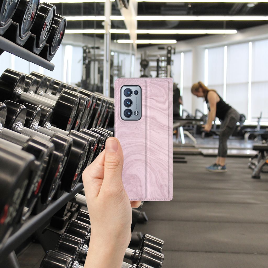 OPPO Reno 6 Pro Plus 5G Standcase Marble Pink - Origineel Cadeau Vriendin - B2C Telecom