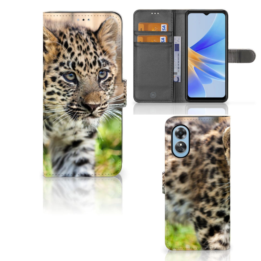 OPPO A17 Telefoonhoesje met Pasjes Baby Luipaard