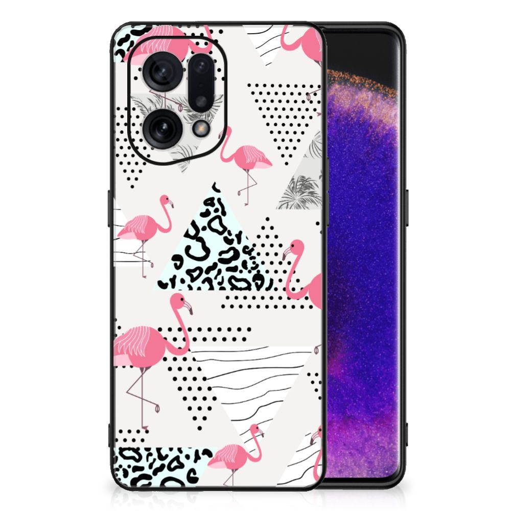 OPPO Find X5 Dierenprint Telefoonhoesje Flamingo Triangle