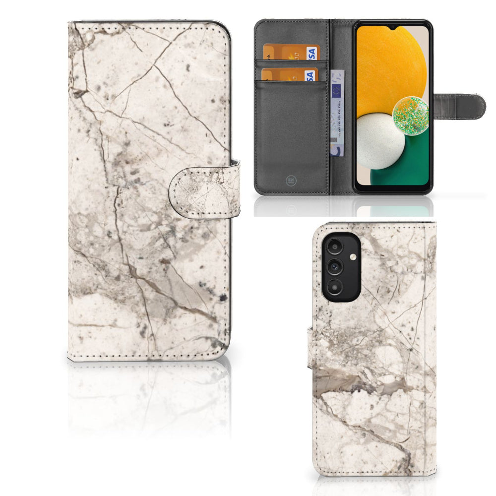 Samsung Galaxy A14 4G Bookcase Marmer Beige met unieke marmerprint en ruimte voor pasjes.