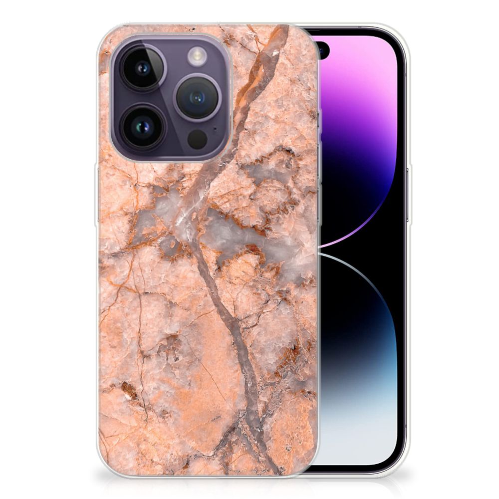 Apple iPhone 14 Pro TPU Siliconen Hoesje Marmer Oranje B2C Telecom