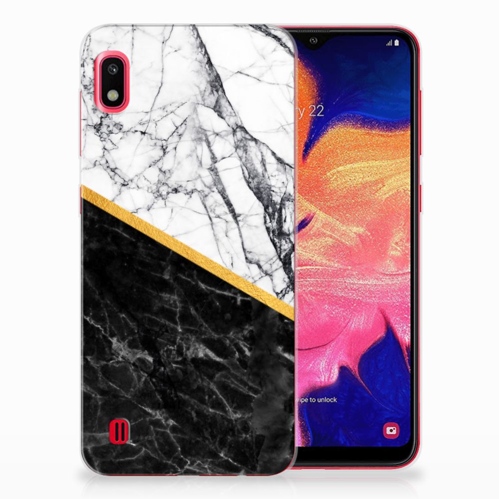 Samsung Galaxy A10 TPU Siliconen Hoesje Marmer Wit Zwart - Origineel Cadeau Man