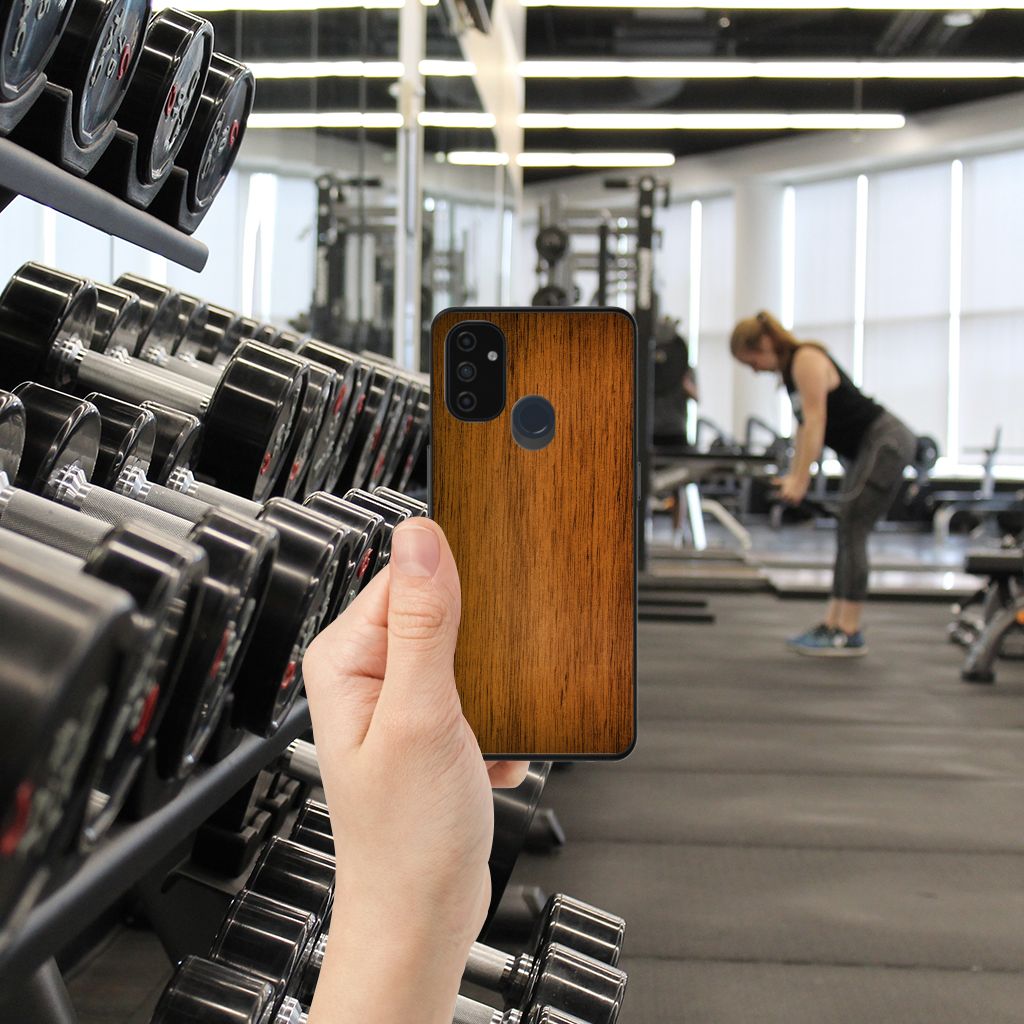 OnePlus Nord N100 Houten Print Telefoonhoesje Donker Hout B2C Telecom